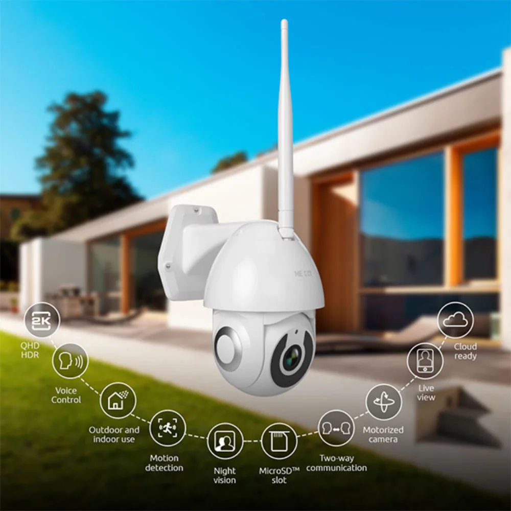 Caméra extérieure Nexxt Smart Home 2K PTZ (Pan Tilt Zoom) 2 voies - Blanc