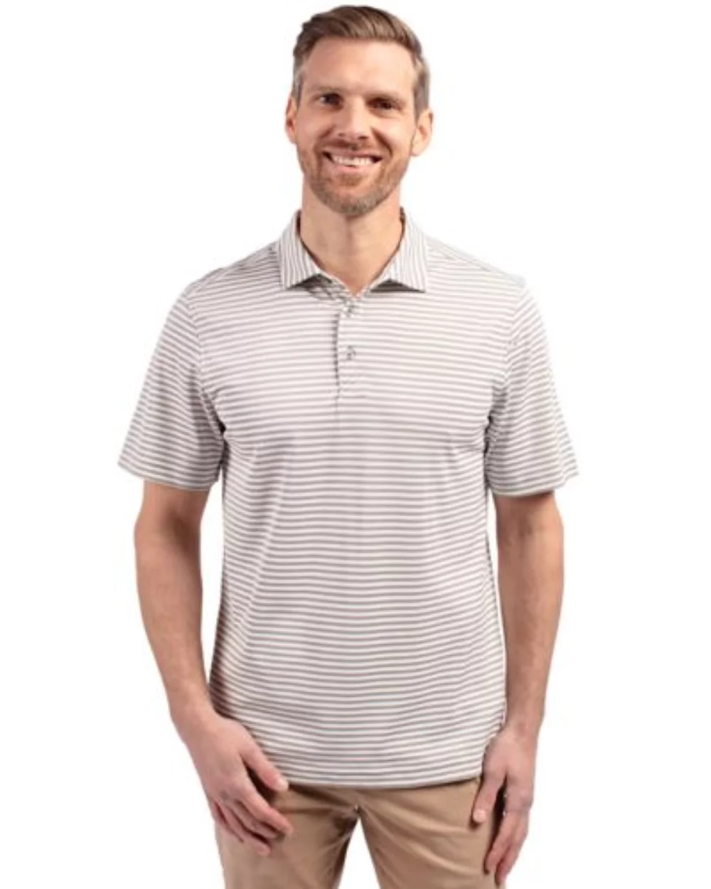 Polo Cutter & Buck Virtue Eco Pique à rayures recyclées pour hommes de grande taille.