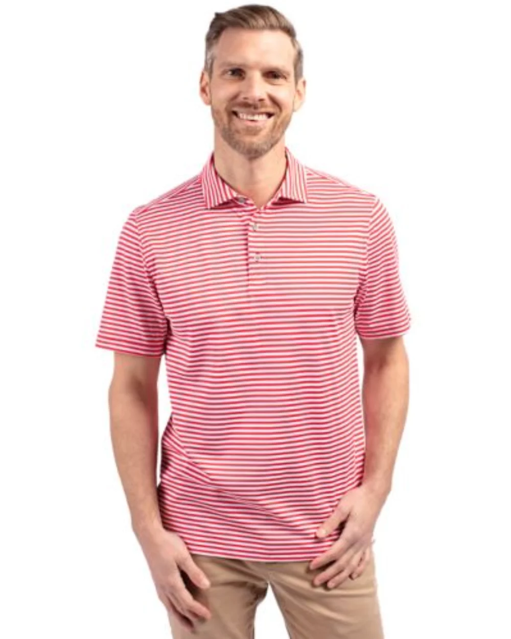 Polo Cutter & Buck Virtue Eco Pique à rayures recyclées pour hommes de grande taille.