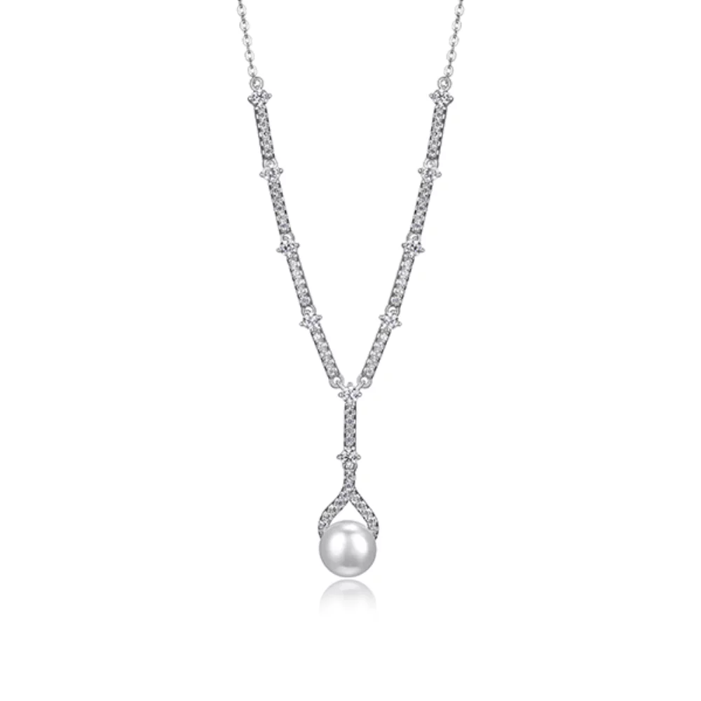 Collier en Y en perles véritables de 8 mm en zircone cubique Diamondlite - Argent