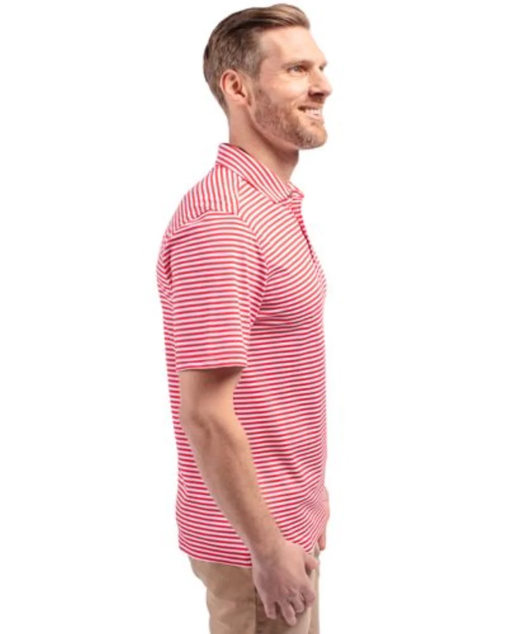 Polo Cutter & Buck Virtue Eco Pique à rayures recyclées pour hommes de grande taille.
