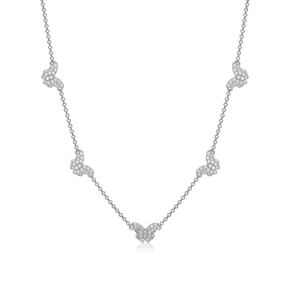 Collier à cinq papillons en zircone cubique Diamondlite Pavé - Argent