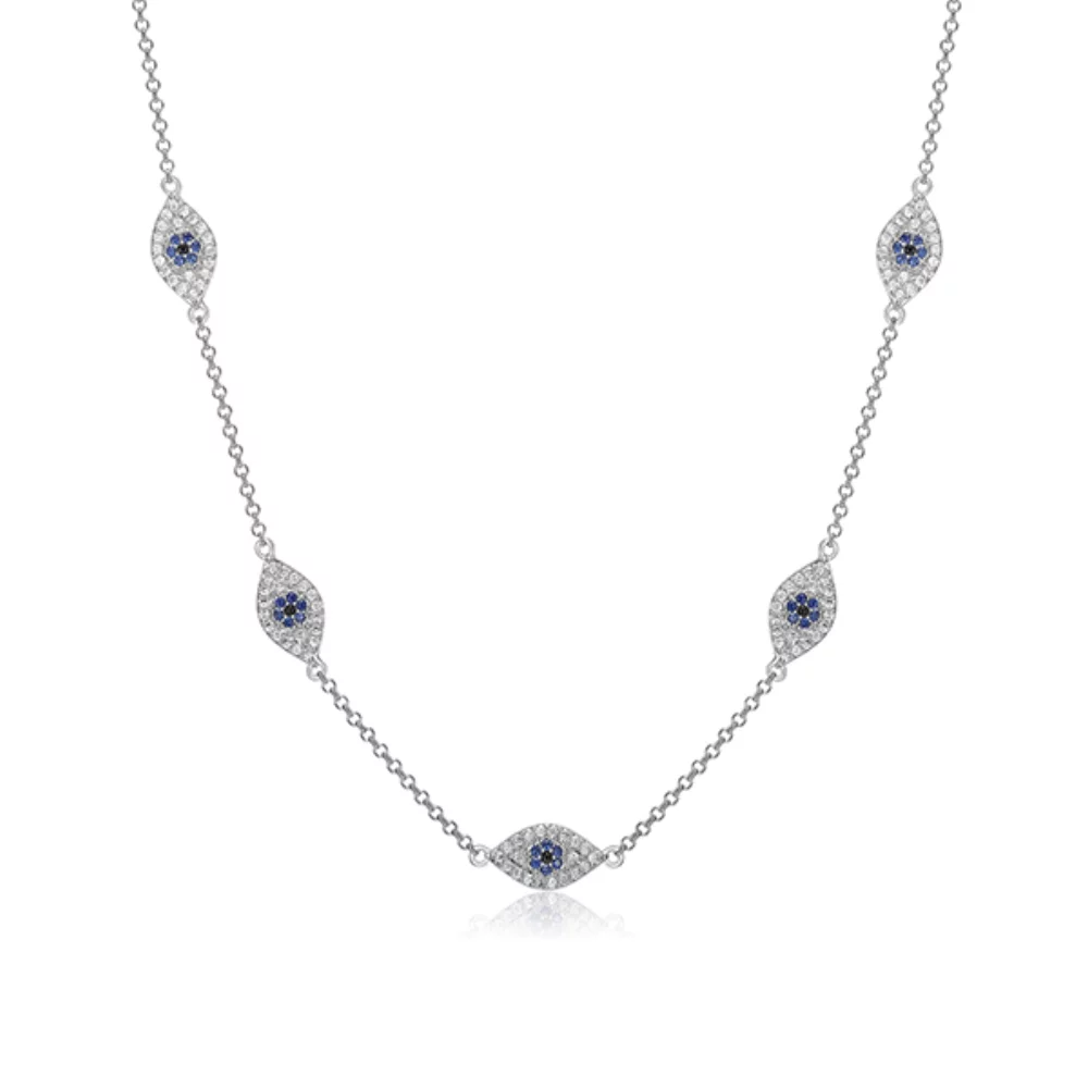 Collier à station œil maléfique en zircone cubique Diamondlite, spinelle noir et saphir - argent