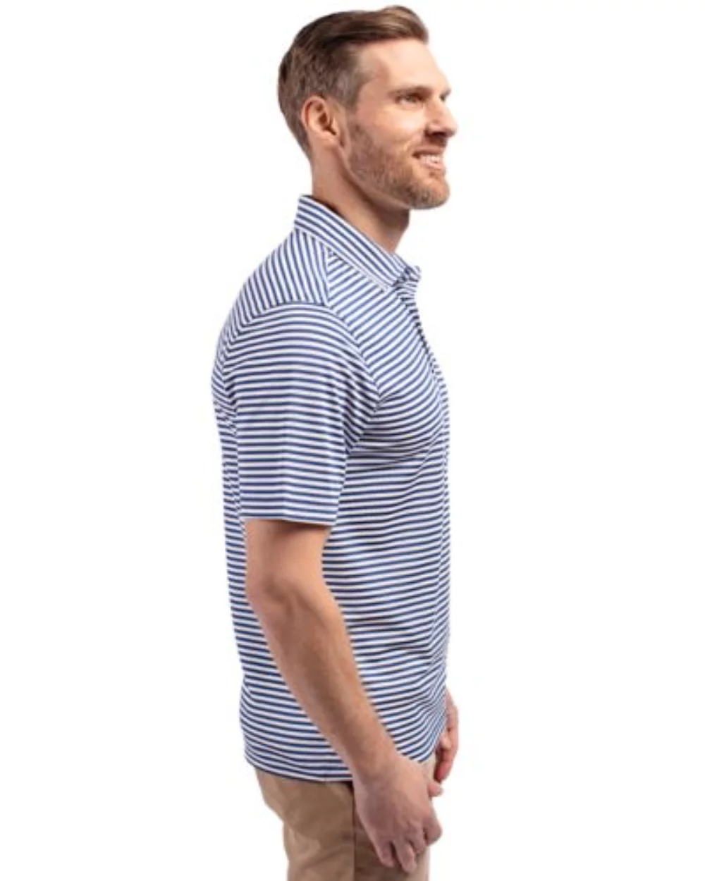 Polo Cutter & Buck Virtue Eco Pique à rayures recyclées pour hommes de grande taille.