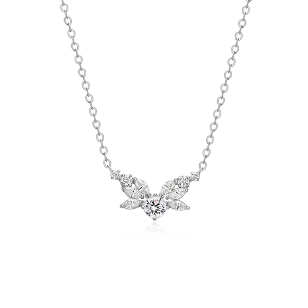Diamondlite Cubic Zirconia Marquise Multi-stone Flower Necklace - Silver