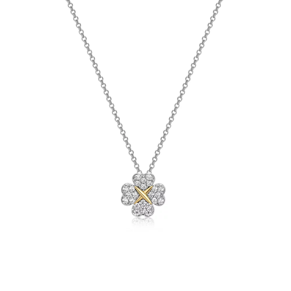 Diamondlite Cubic Zirconia Love and Kisses Single Clover Necklace - Silver and Gold