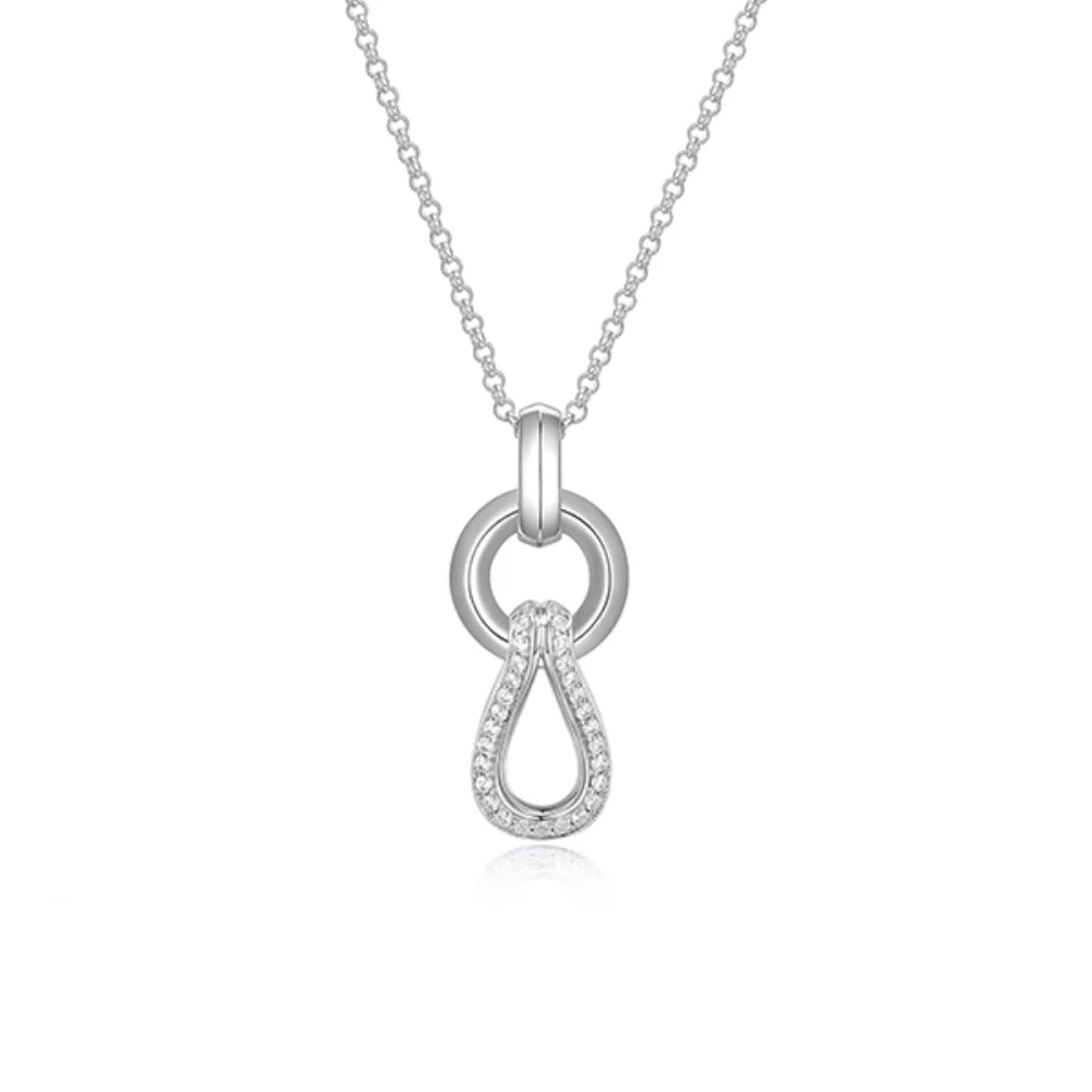 ELLE "Coalesce" Sterling Silver Circle and Pear Shape Pave Cubic Zirconia Necklace - Silver