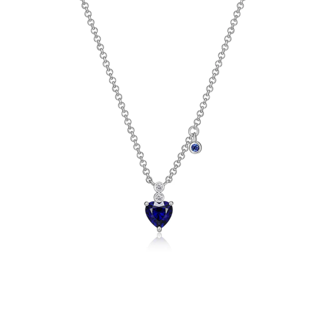 Collier "Blue Star" en argent sterling avec cœur en saphir créé et diamant de culture - Argent