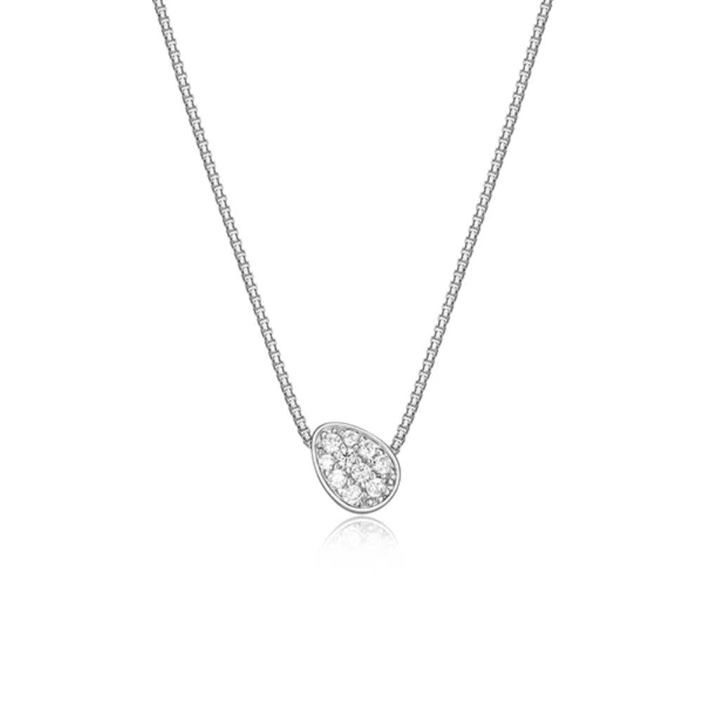 ELLE "Lake Mirror" Sterling Silver Oviform Pave Cubic Zirconia Bolo Necklace - Silver