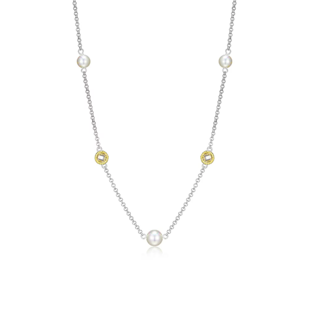 Collier "Majestic" en argent sterling avec perle et zircone cubique ronde - Or et argent
