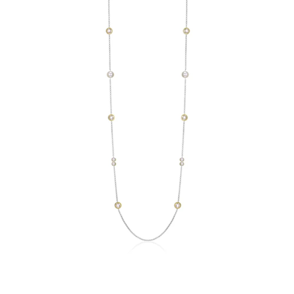 Collier long "Majestic" en argent sterling avec perle et zircone cubique - Or et argent