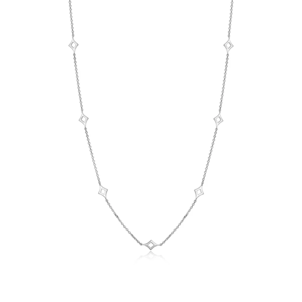 Collier long "Stellar" en argent sterling plaqué rhodium avec station en forme de losange - Argent
