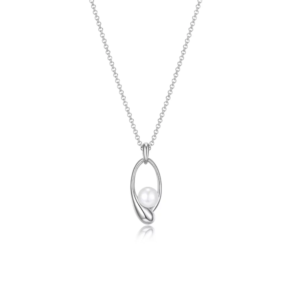 Collier "Caramel" en forme de poire et perle de 7-7,5 mm - Argent