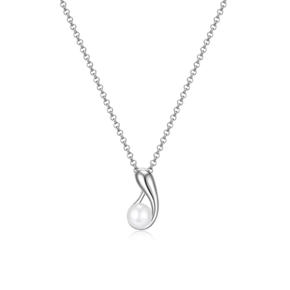 ELLE "Caramel" Pear Shape and 6-6.5mm Pearl Necklace - Silver