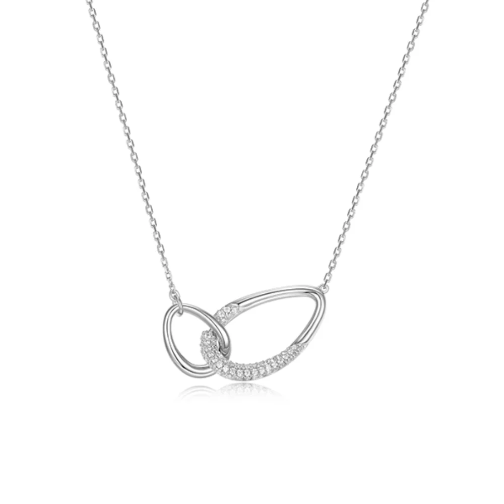 Collier "Caramel" à maillons ovales entrelacés et zircones cubiques pavées - Argent