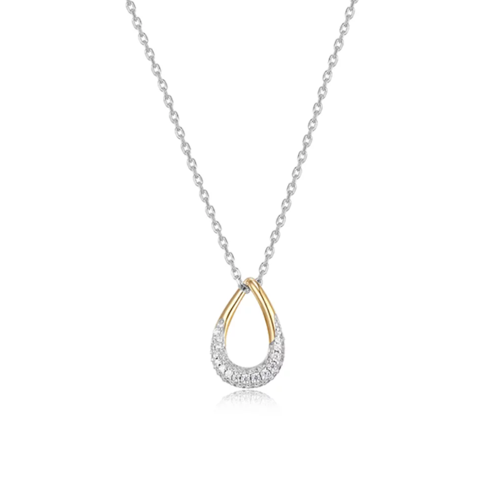 ELLE "Caramel" Pear Shape and Pave Cubic Zirconia Necklace - Silver and Gold