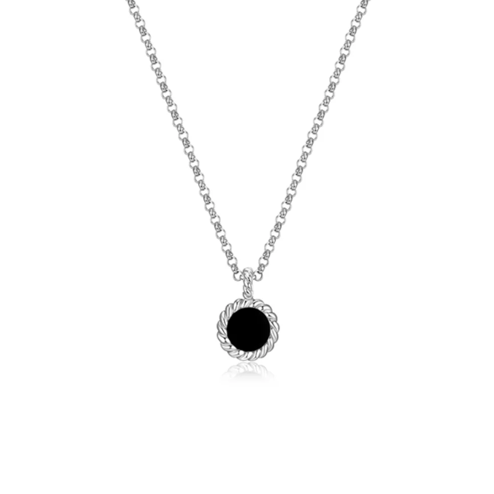 ELLE "Nautical" 6mm Agate with Rope Trim Necklace - Black