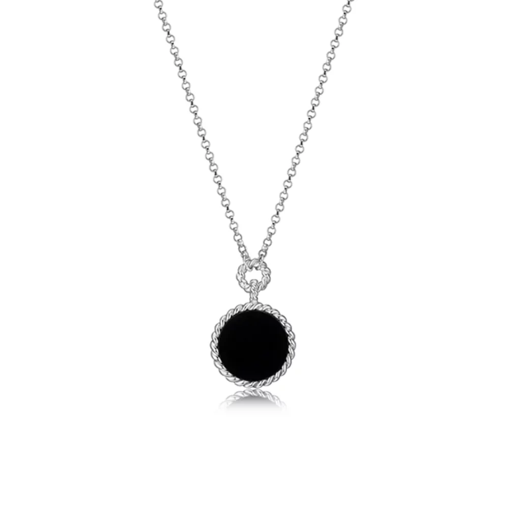 ELLE "Nautical" 12mm Agate with Rope Trim Necklace - Black
