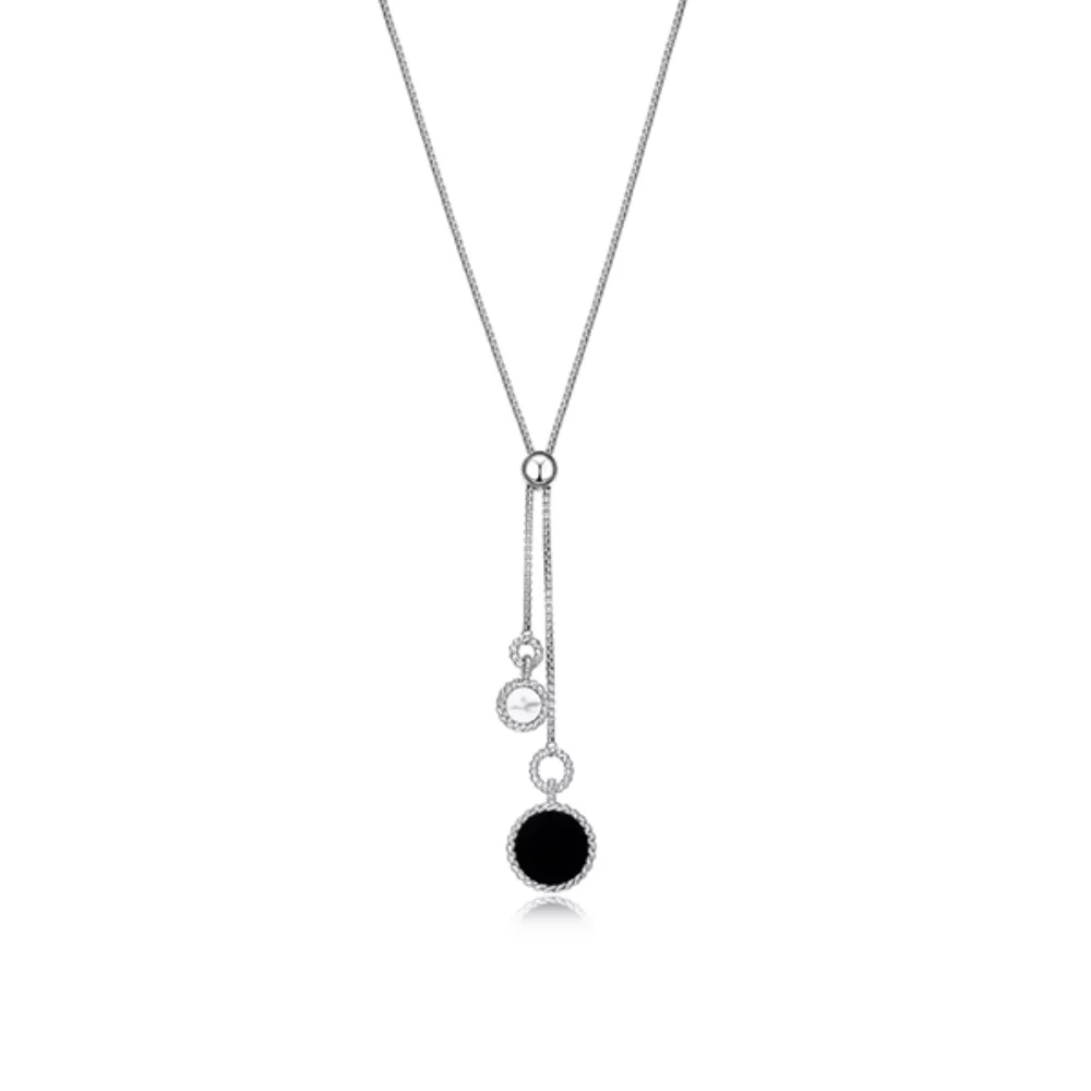 ELLE "Nautical" Agate and Howlite with Rope Trim Adjustable Lariat Necklace - Silver