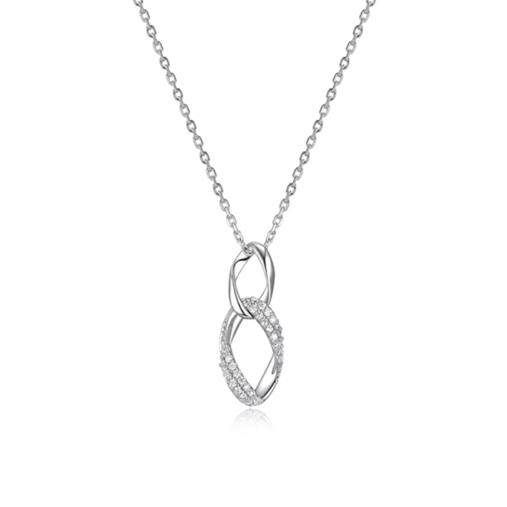 ELLE "Ovation" Oval Link with Pave Cubic Zirconia Necklace - Silver