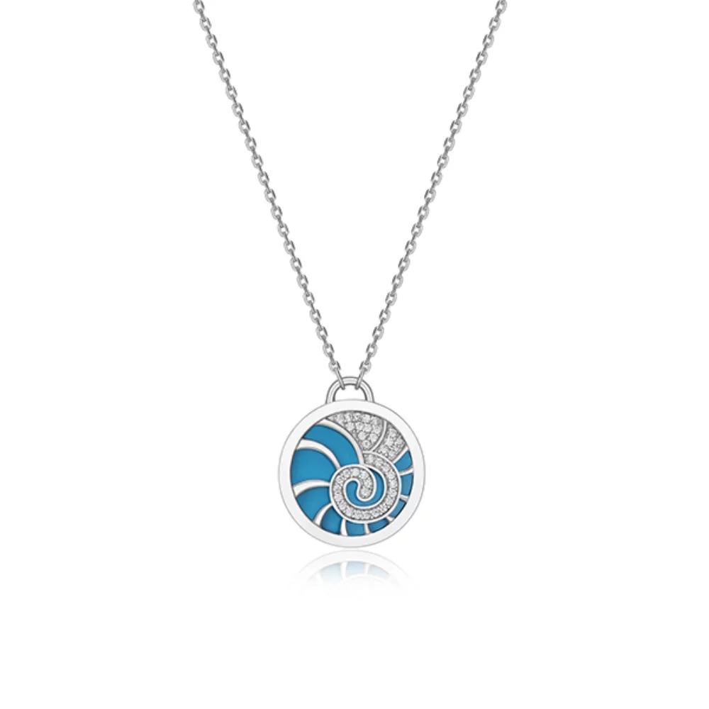 ELLE "Protect Aqua" Turquoise and Pave Cubic Zirconia Ocean Motif Necklace - Silver