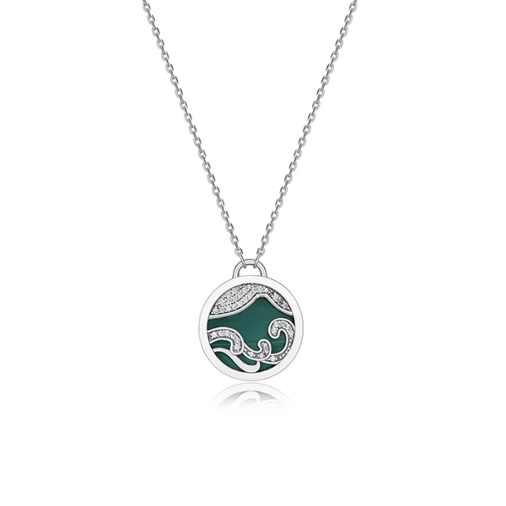 Collier "Protect Earth" en malachite et zircone cubique pavée avec motif de montagne - Vert