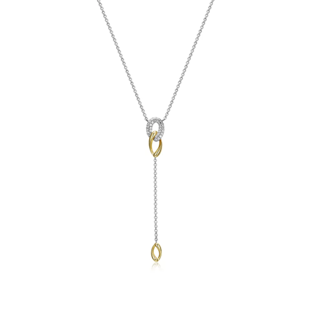 Collier en Y "Ebullience" avec maillons ovales torsadés et zircones cubiques - Argent et Or