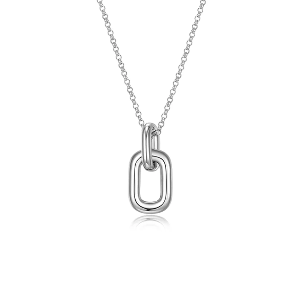ELLE "Simpatico" Interlocked Rectangle Link Necklace - Silver