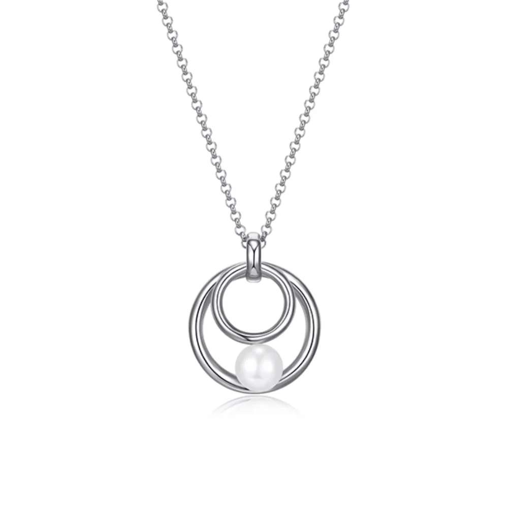 ELLE "Simpatico" Double Circle and Pearl Necklace - Silver