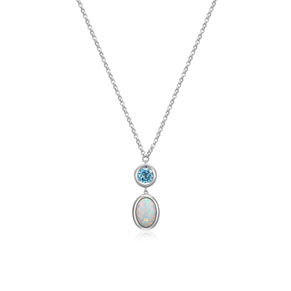 ELLE "Mirage" Topaz and Opal Bezel Set Necklace - Silver
