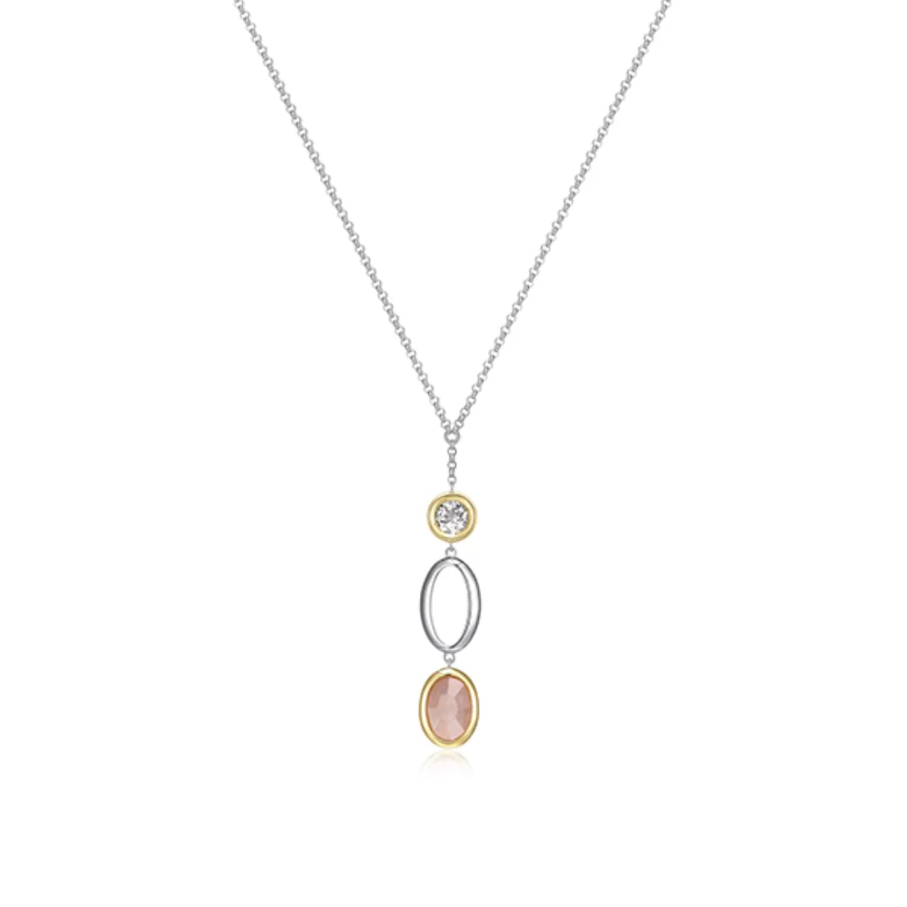 ELLE "Mirage" Rose Quartz and White Topaz Necklace - Silver and Gold