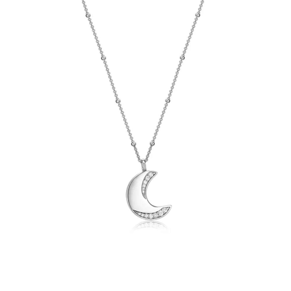 ELLE "Motif" Moon with Cubic Zirconia Necklace - Silver