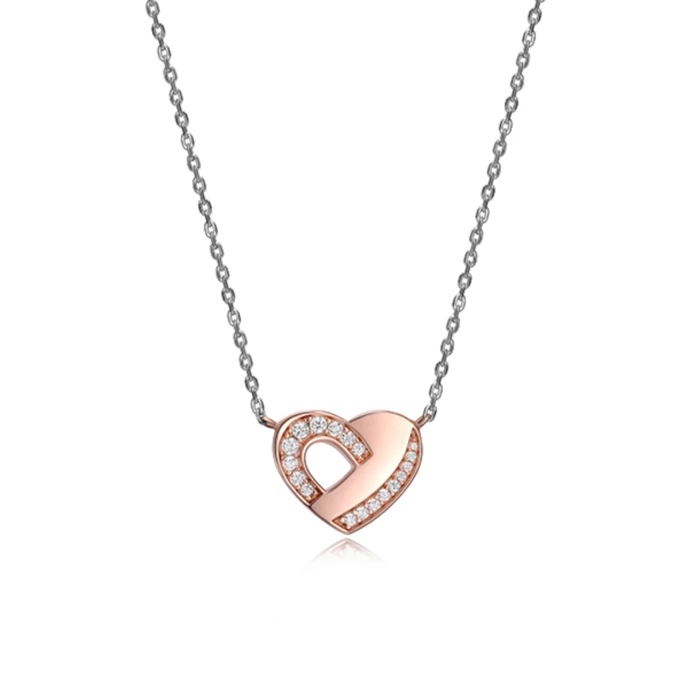 Collier "Motif" Coeur avec Zircone Cubique - Argent et Or Rose