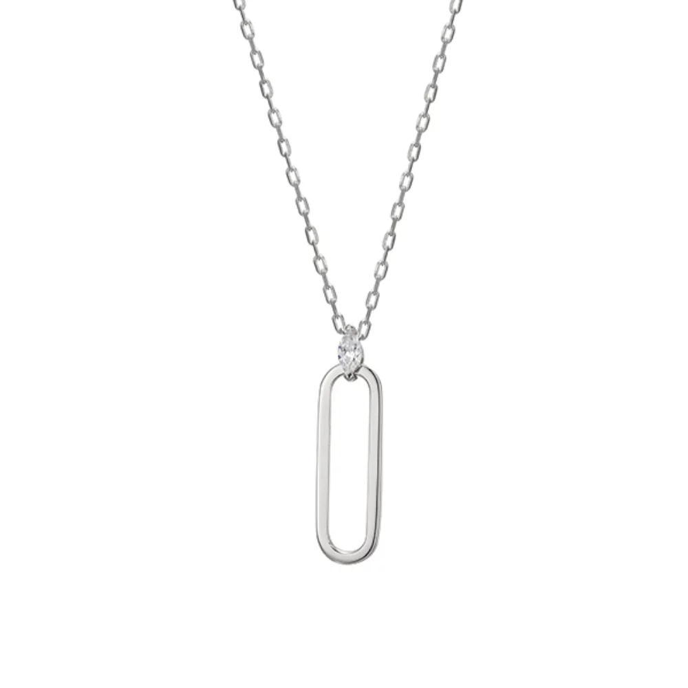 Collier "Parallel" ouvert oblong avec zircones cubiques marquise - Argent