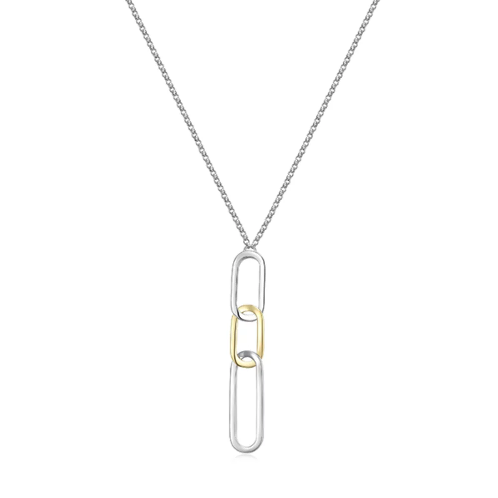 COLLIER LONG "Parallel" en argent sterling bicolore à maillons oblongs ouverts - Argent et Or