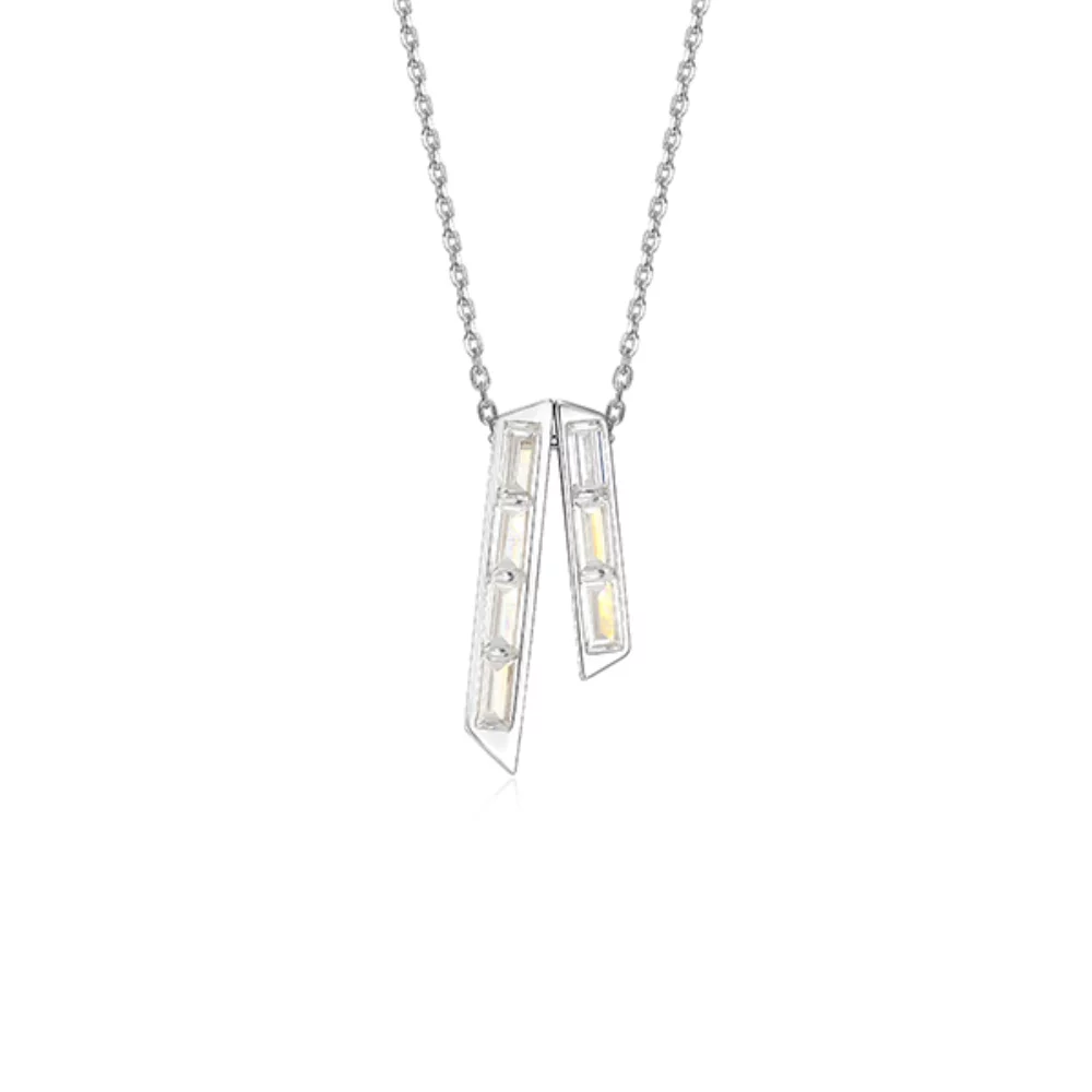 Collier pendentif double barre "Baguette" en zircone cubique droite - Argent