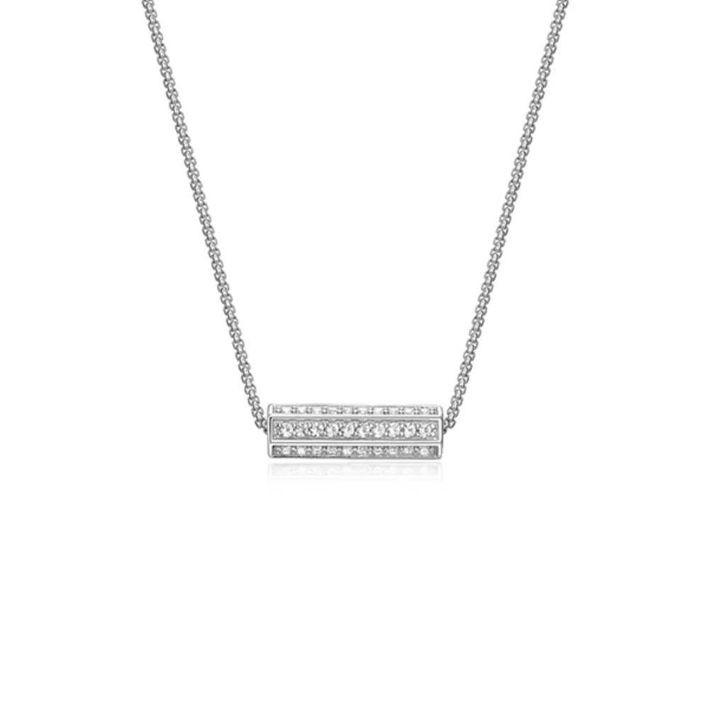 ELLE "Cheer" Created White Sapphire Hexagon Pillar Pendant Necklace - Silver