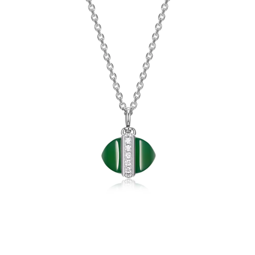 Collier pendentif "Lookout" en agate véritable vert clair et zircone cubique - Argent