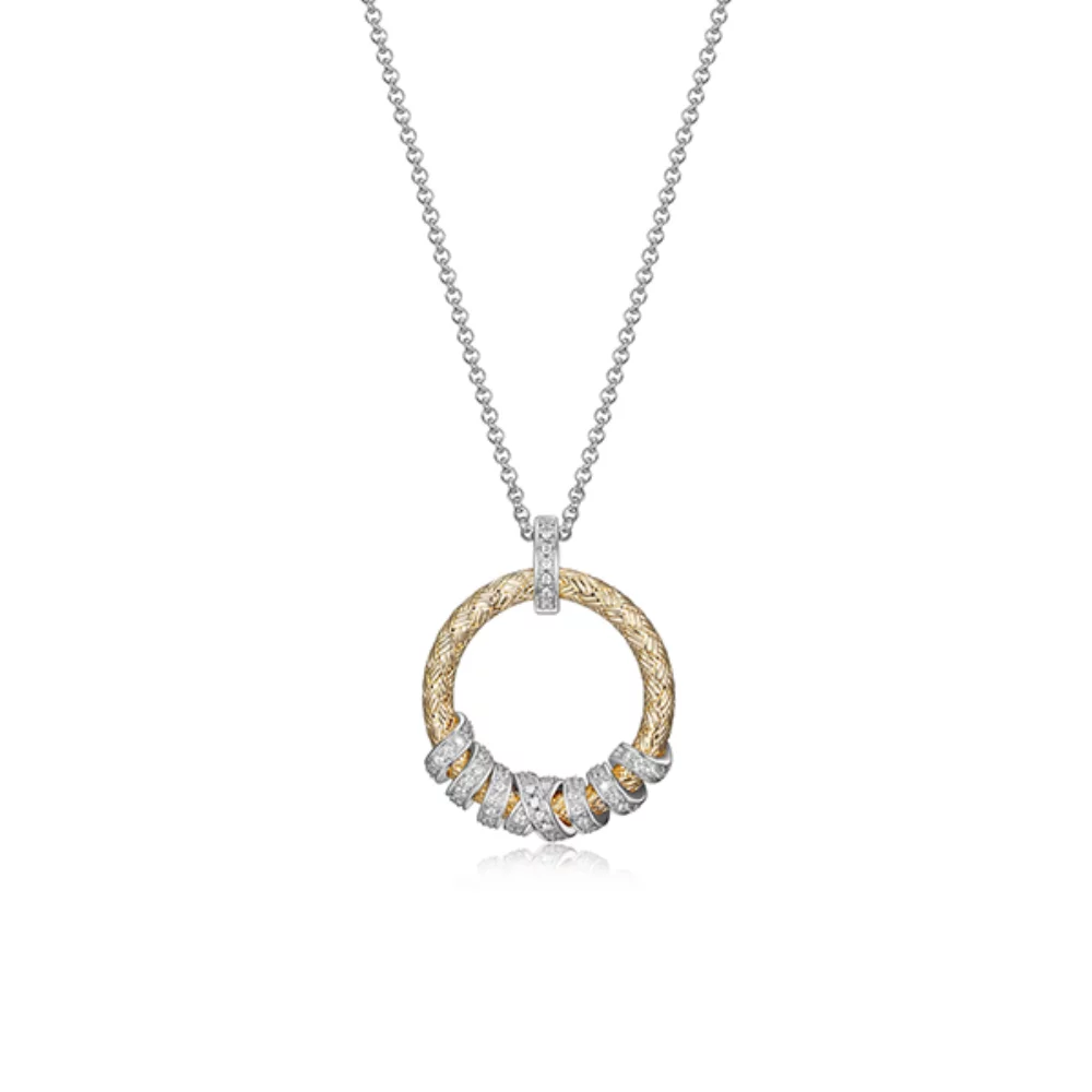 Collier "Interlink" en tube tissé en argent sterling de Charles Garnier avec cercle en zircon cubique - argent et or