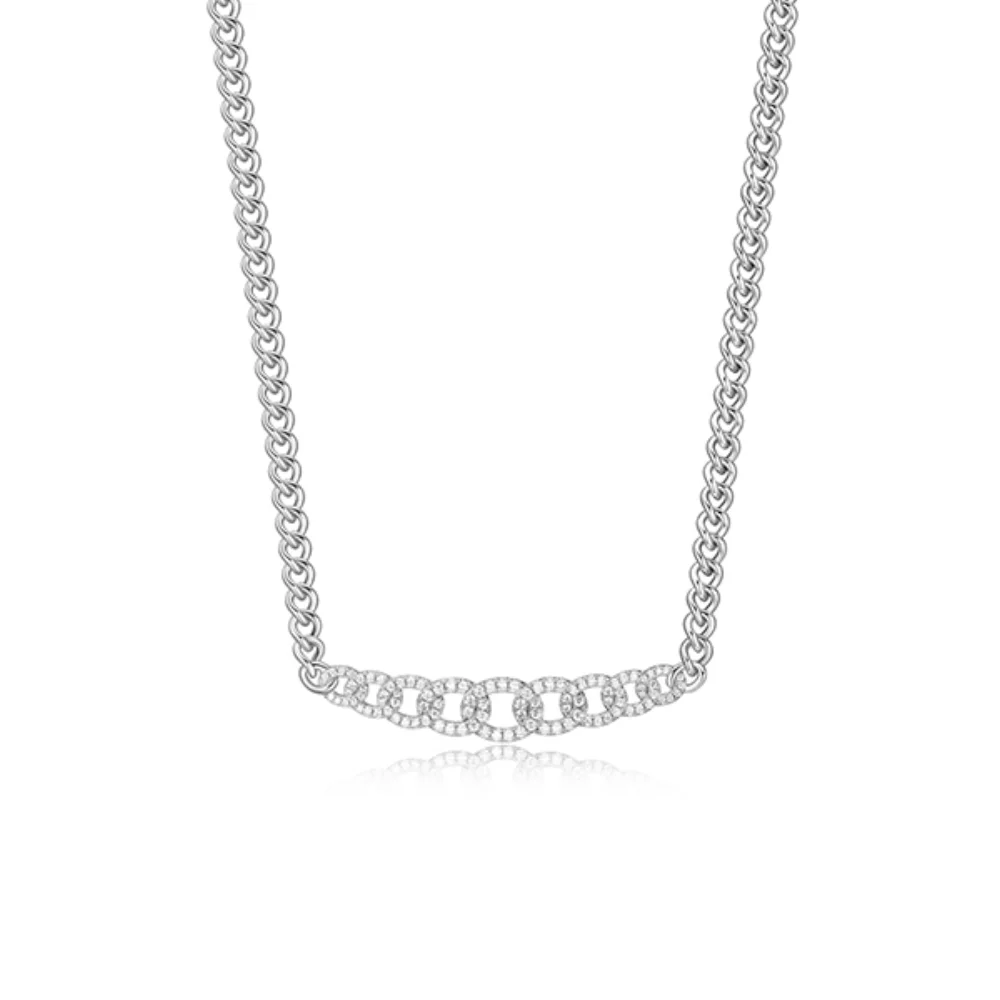Collier en argent sterling Charles Garnier "Cuban Link" avec maillons de chaîne gourmette et zircons cubiques - Argent
