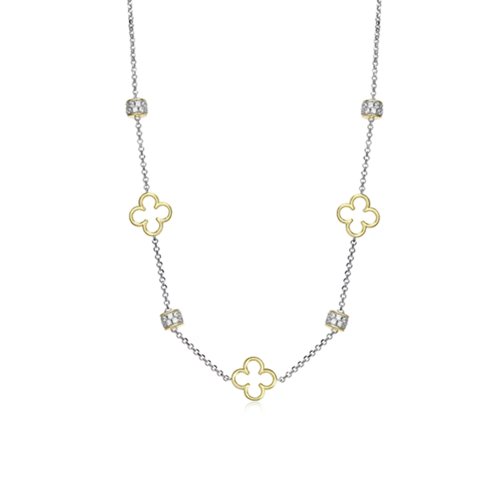 Charles Garnier Sterling Silver "Bliss" Clover Diamondlite Station Necklace - Silver and Gold