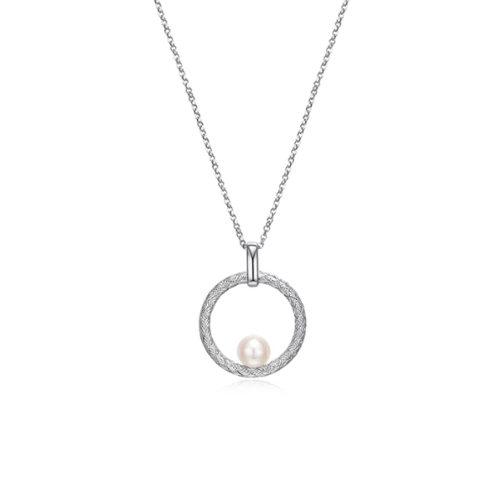 Charles Garnier Sterling Silver "Venus" White Pearl on Mesh Circle Necklace - Silver
