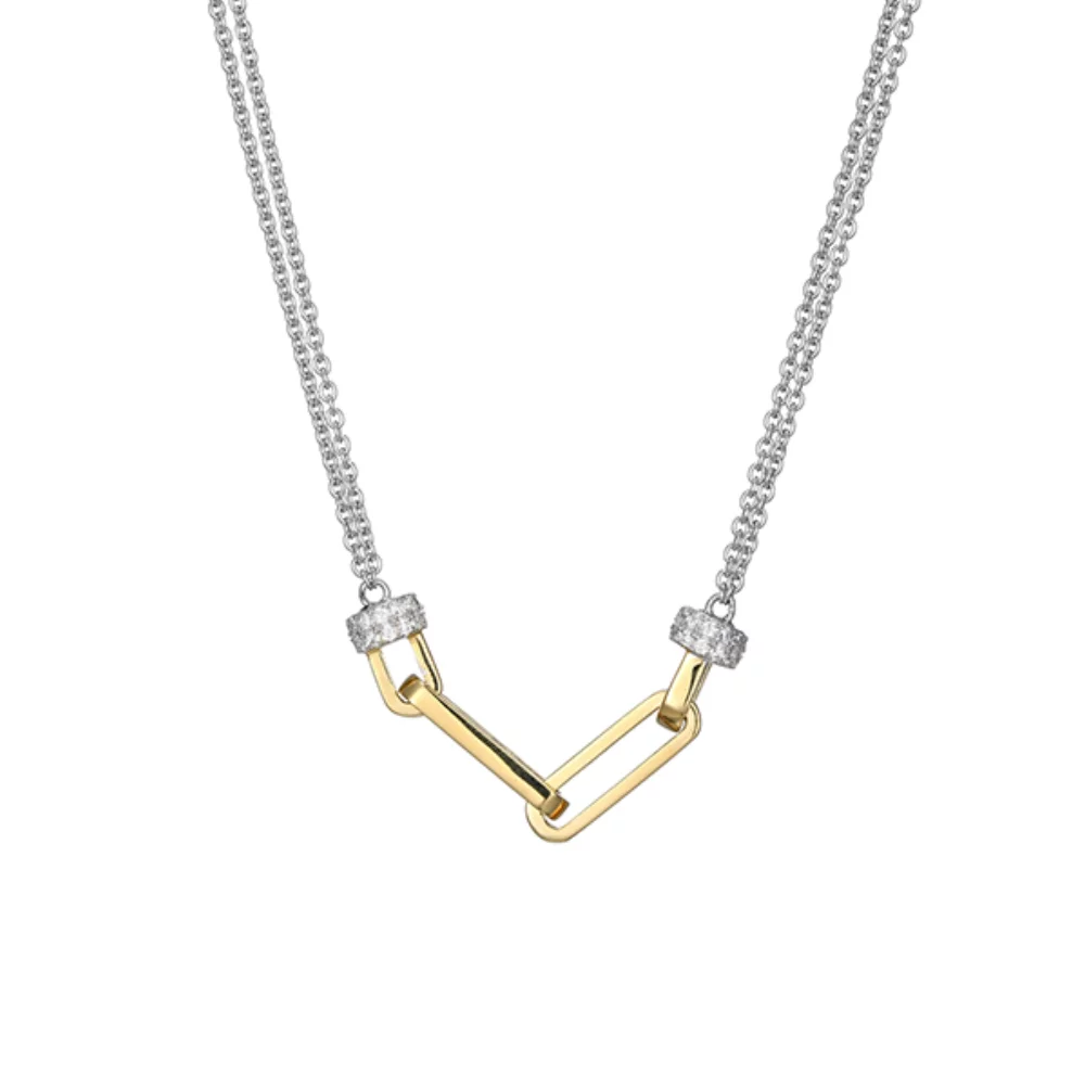 Collier Charles Garnier en argent sterling "New Mesh" avec zircone cubique - argent et or