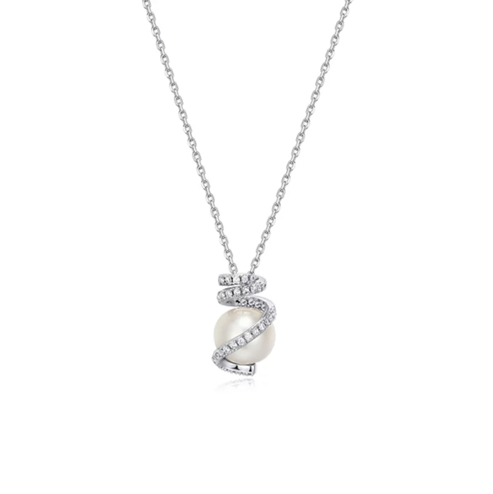 Charles Garnier Sterling Silver "New Mesh" Genuine Pearl & CZ Necklace - Silver