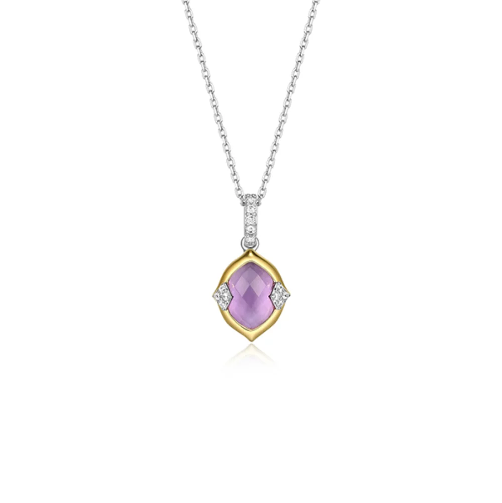 Collier Charles Garnier en argent sterling "Prism" avec améthyste véritable et zircon cubique - Argent et Or
