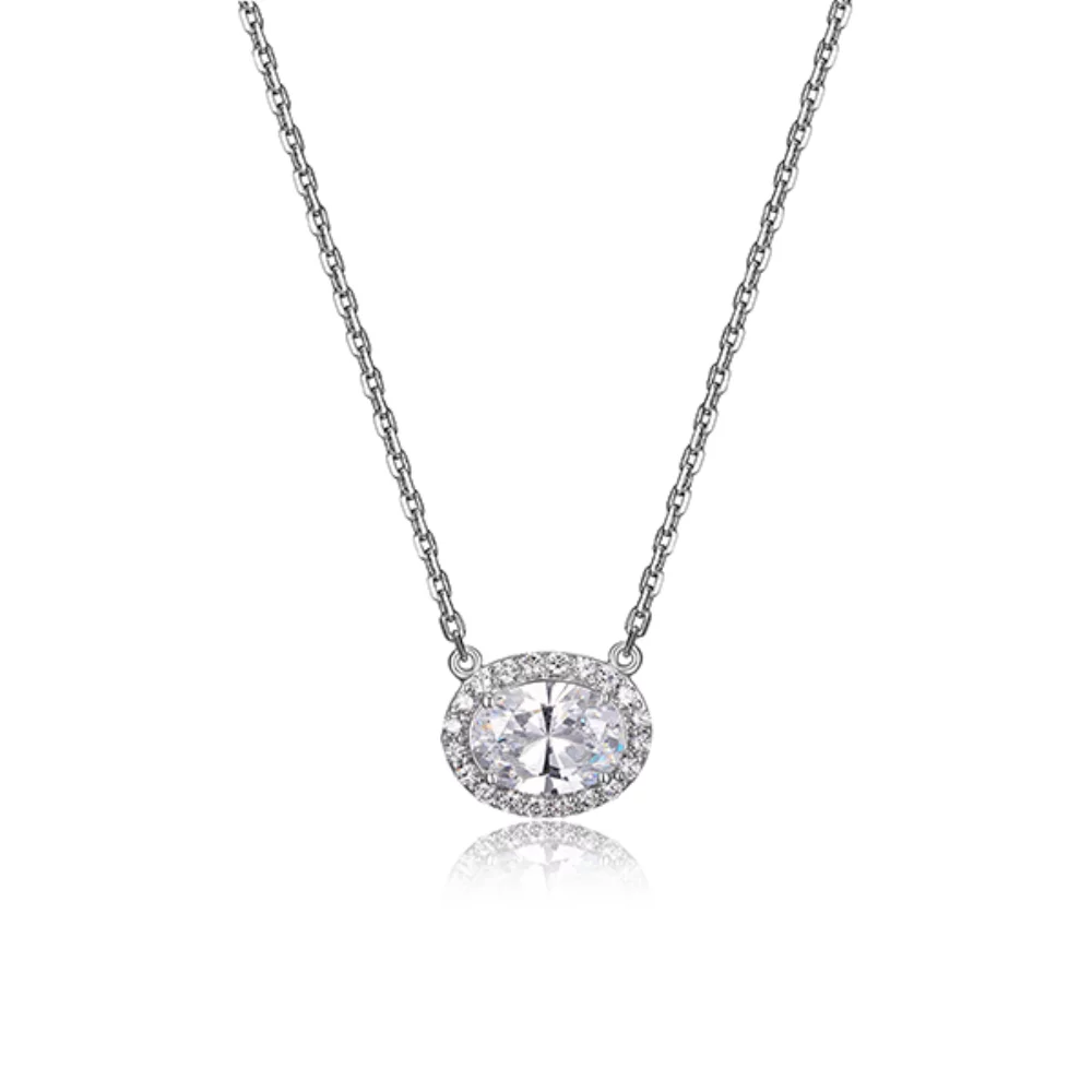Diamondlite Cubic Zirconia 8x6mm Oval Halo Necklace - Silver