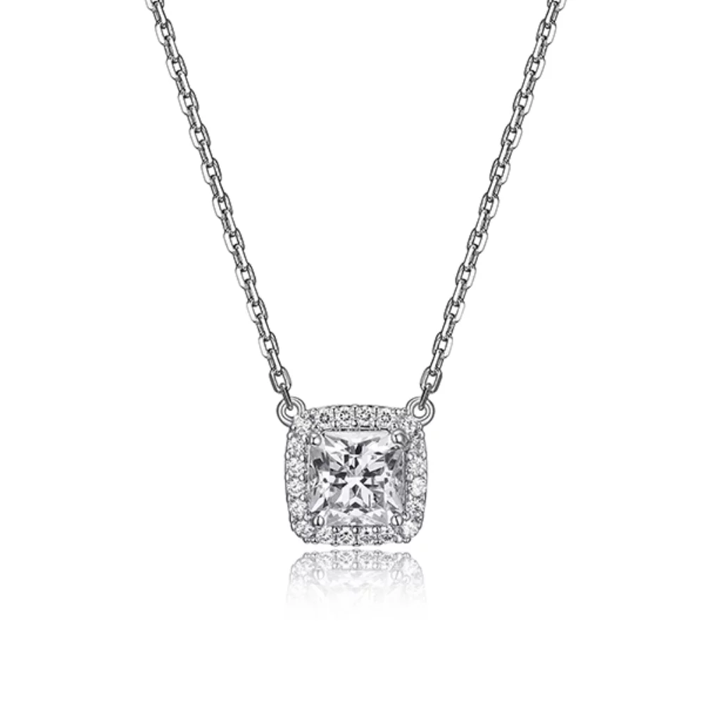 Collier Halo carré de 6 mm en zircone cubique Diamondlite - Argent