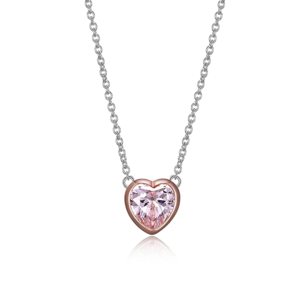 Collier cœur en zircone cubique rose bicolore