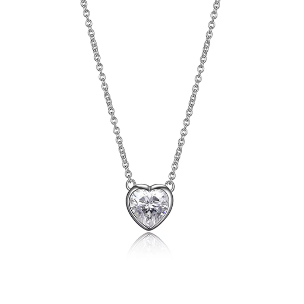 Diamondlite Cubic Zirconia 6.5mm Heart Pebble Necklace - Silver