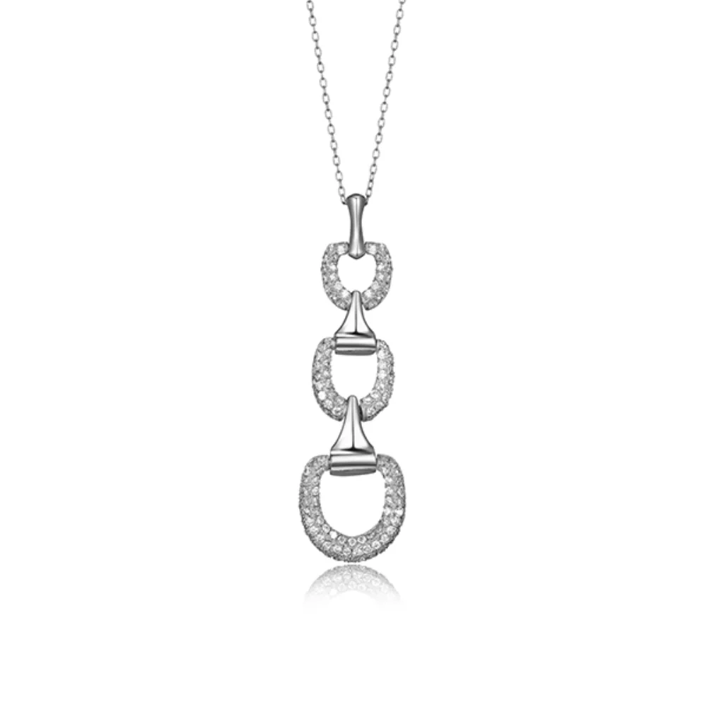 Diamondlite Cubic Zirconia Horsebit Long Link Necklace - Silver